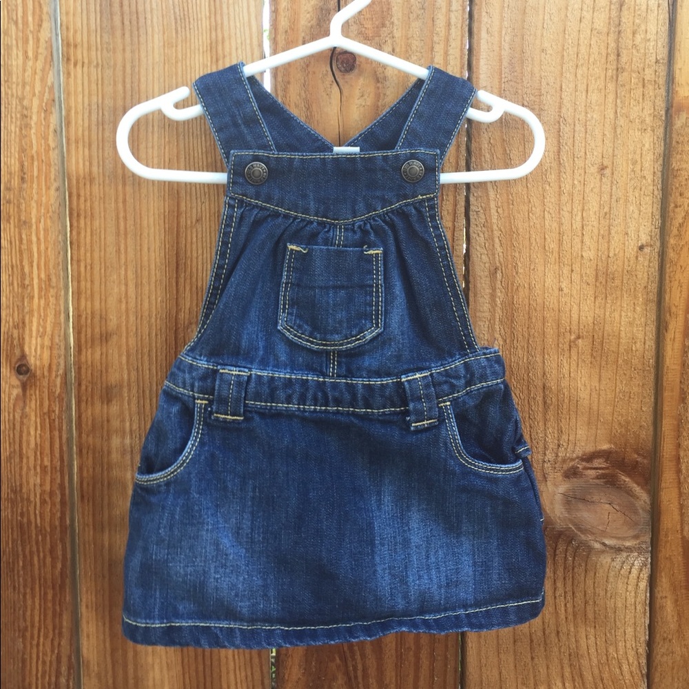 Old Navy denim overall dress with ruffle butt
